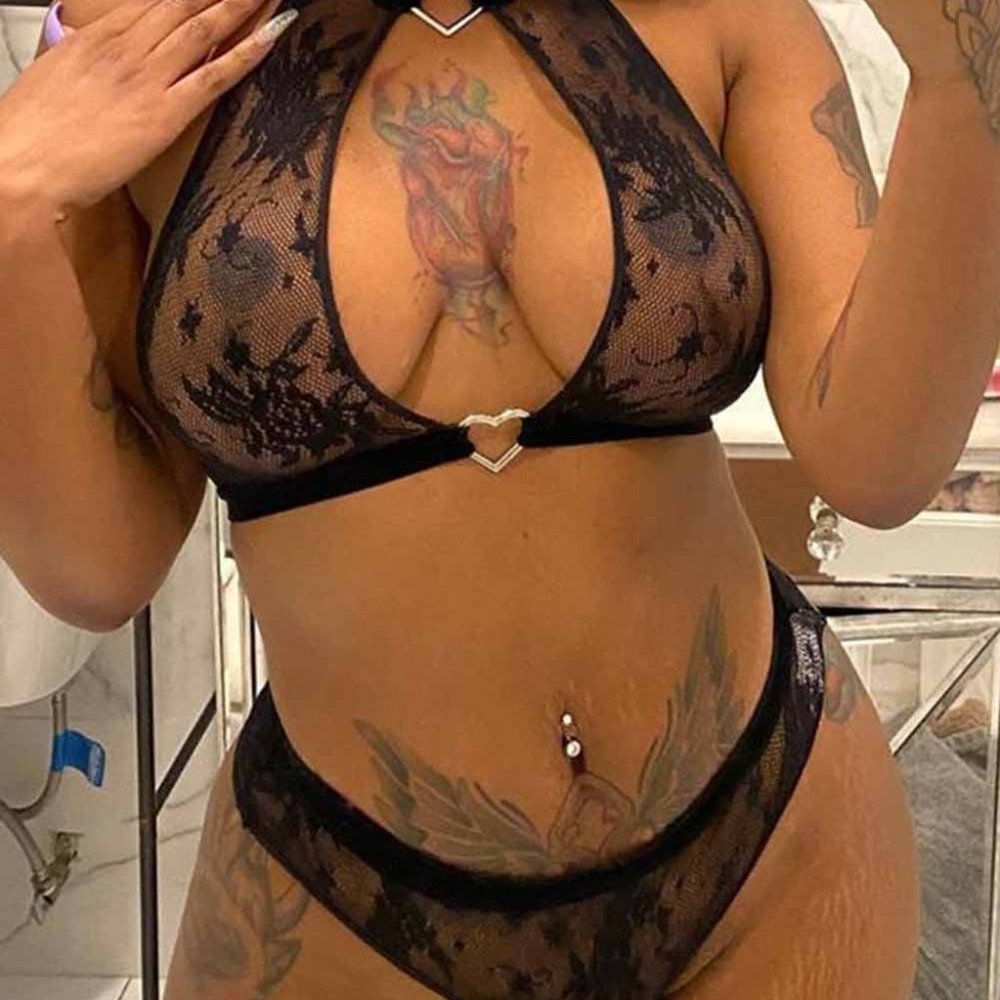 Black heart Halter Open Bust Lace Bralette Set with panties bra lingerie